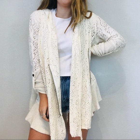 Free People Sweaters - Free people off white lace oversized drape jacket